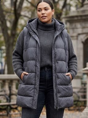 Weatherproof XL Quilted Hooded Puffer Vest in Charcoal Gray